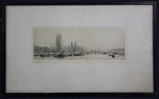 William Lionel Wyllie (1851-1931) London from Lambeth, 4.25 x 13in.